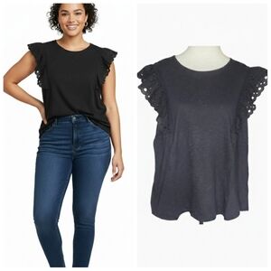 LC Lauren Conrad Plus Size Black Eyelet Short Sleeve Blouse Women's Plus Size 1X